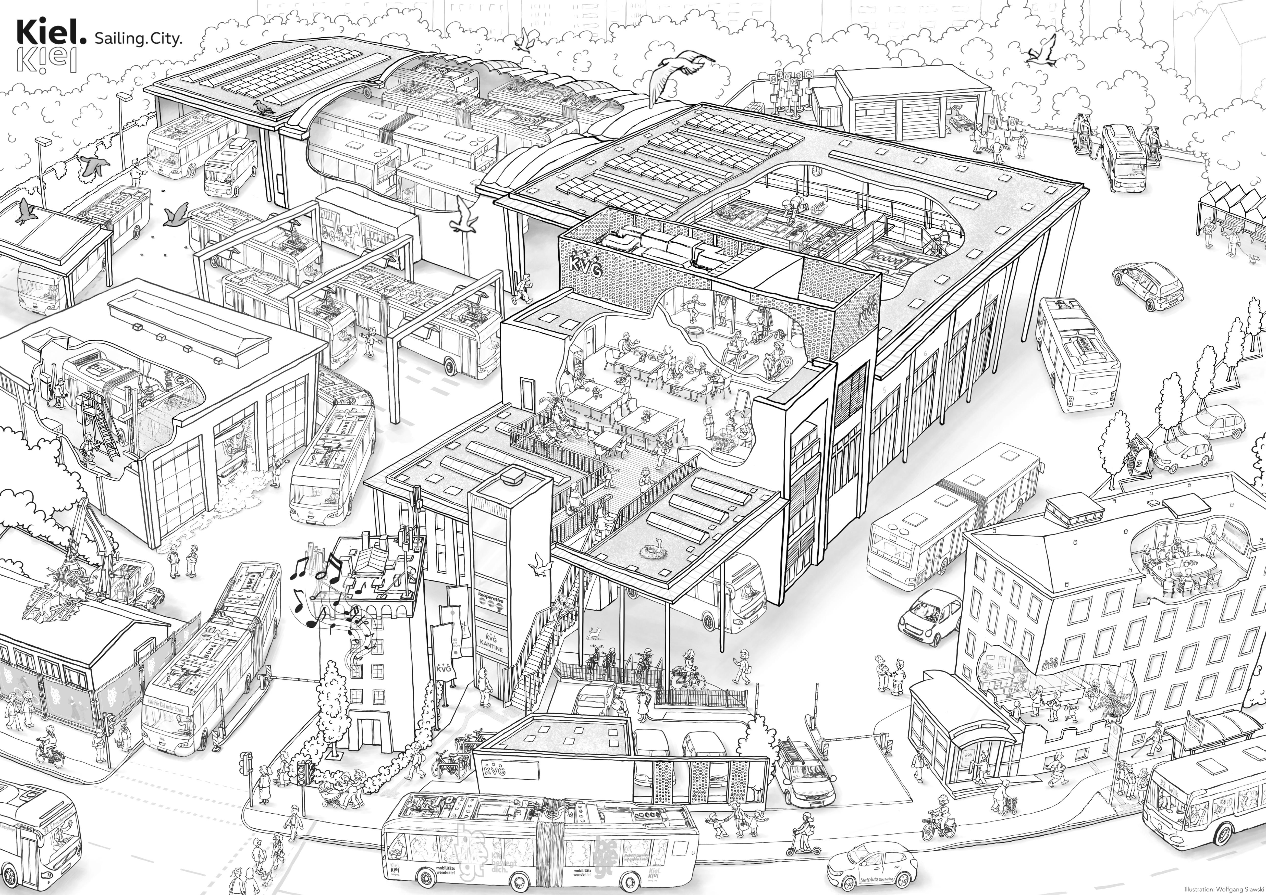 Wimmelbild KVG-Betriebshof Werftstraße
