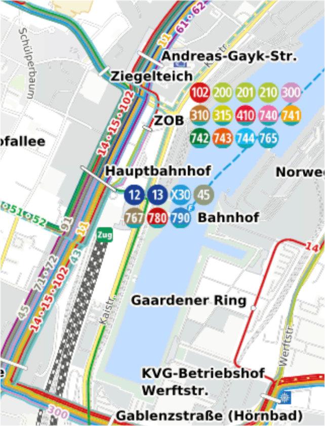 Ausschnitt eines Liniennetzplans